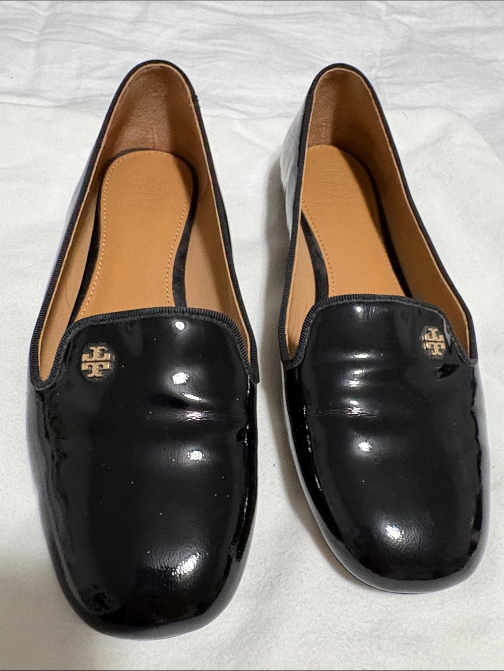 Tory Burch Black Patent Leather Logo Slip-Ons